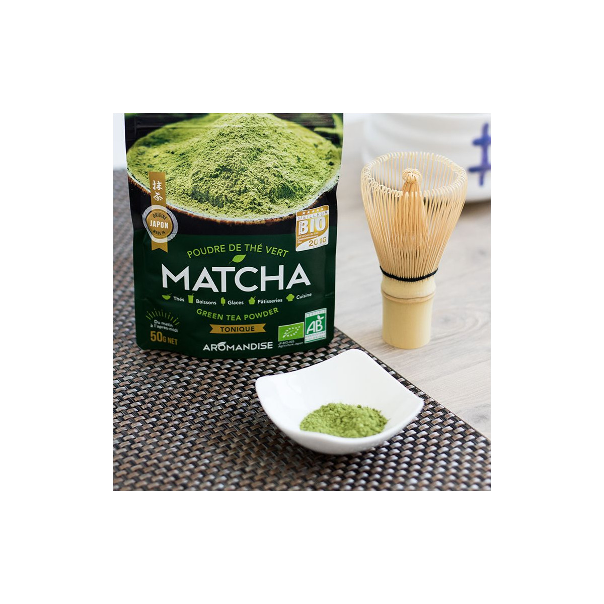 Thé Japonais Matcha biologique en poudre - 50 gr : Thés bio AROMANDISE  alimentation bio - botanic®