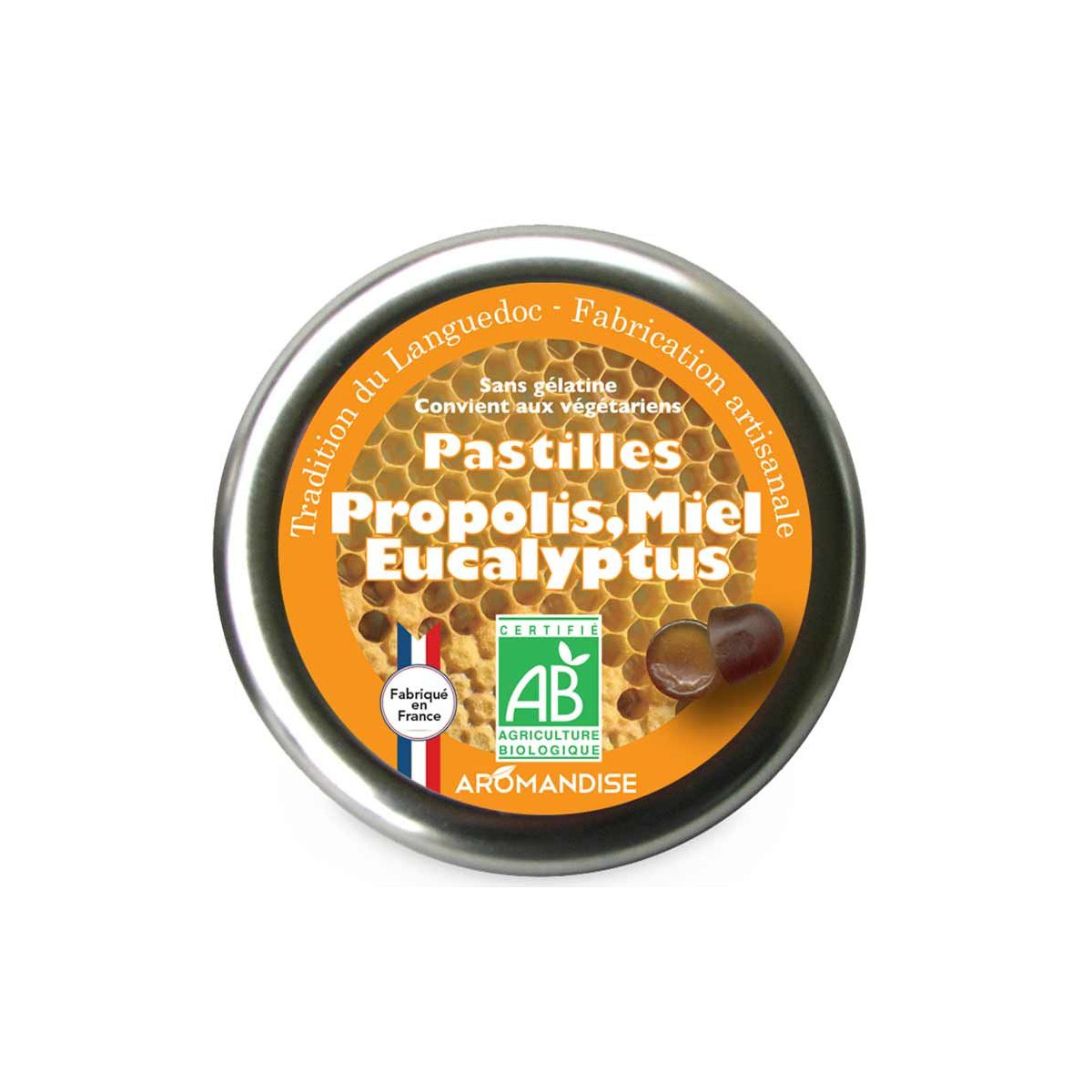Pastilles à la propolis, miel et eucalyptus - face - Aromandise