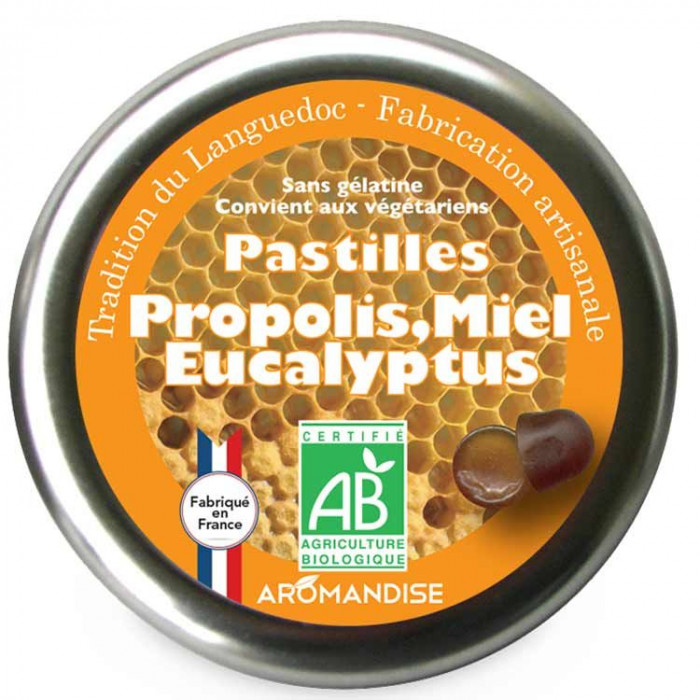 Pastilles à la propolis, miel et eucalyptus - face - Aromandise