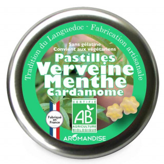 Pastilles verveine menthe cardamome - Confiserie du Languedoc - face - Aromandise