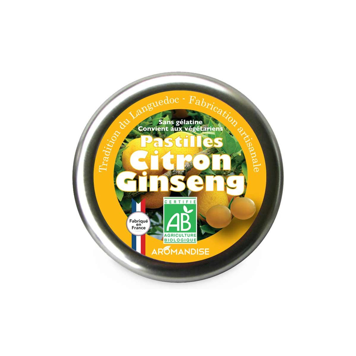 Pastilles citron ginseng - Confiserie du Languedoc - face - Aromandise