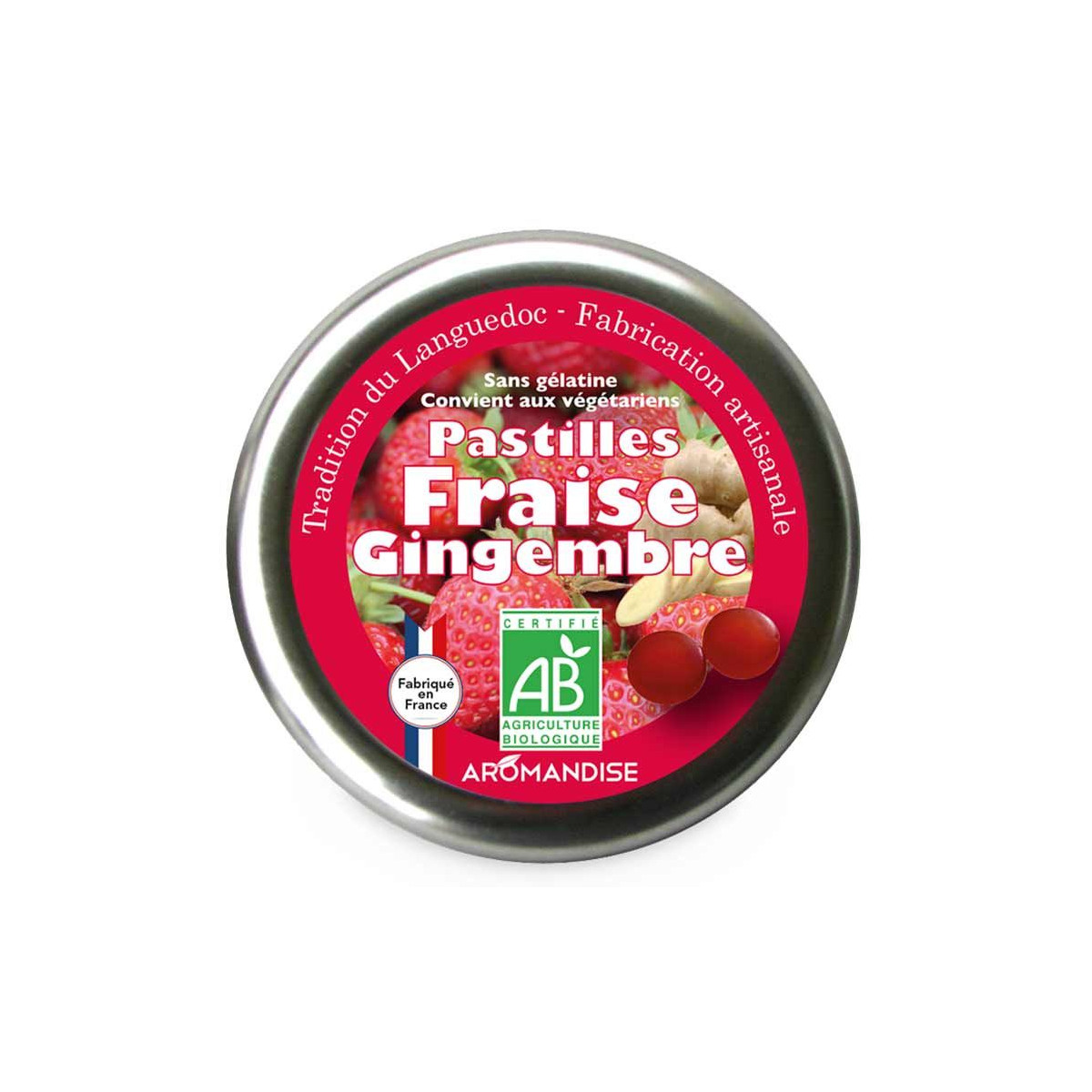 Pastilles Fraise Gingembre - Confiserie du Languedoc - face - Aromandise