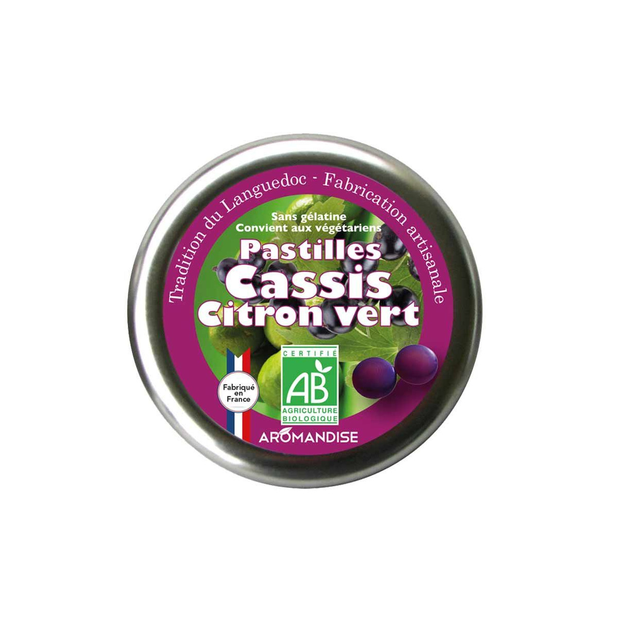 Pastilles cassis citron vert - Confiserie du languedoc - Aromandise - face