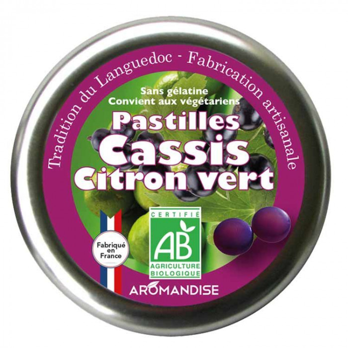 Pastilles cassis citron vert - Confiserie du languedoc - Aromandise - face