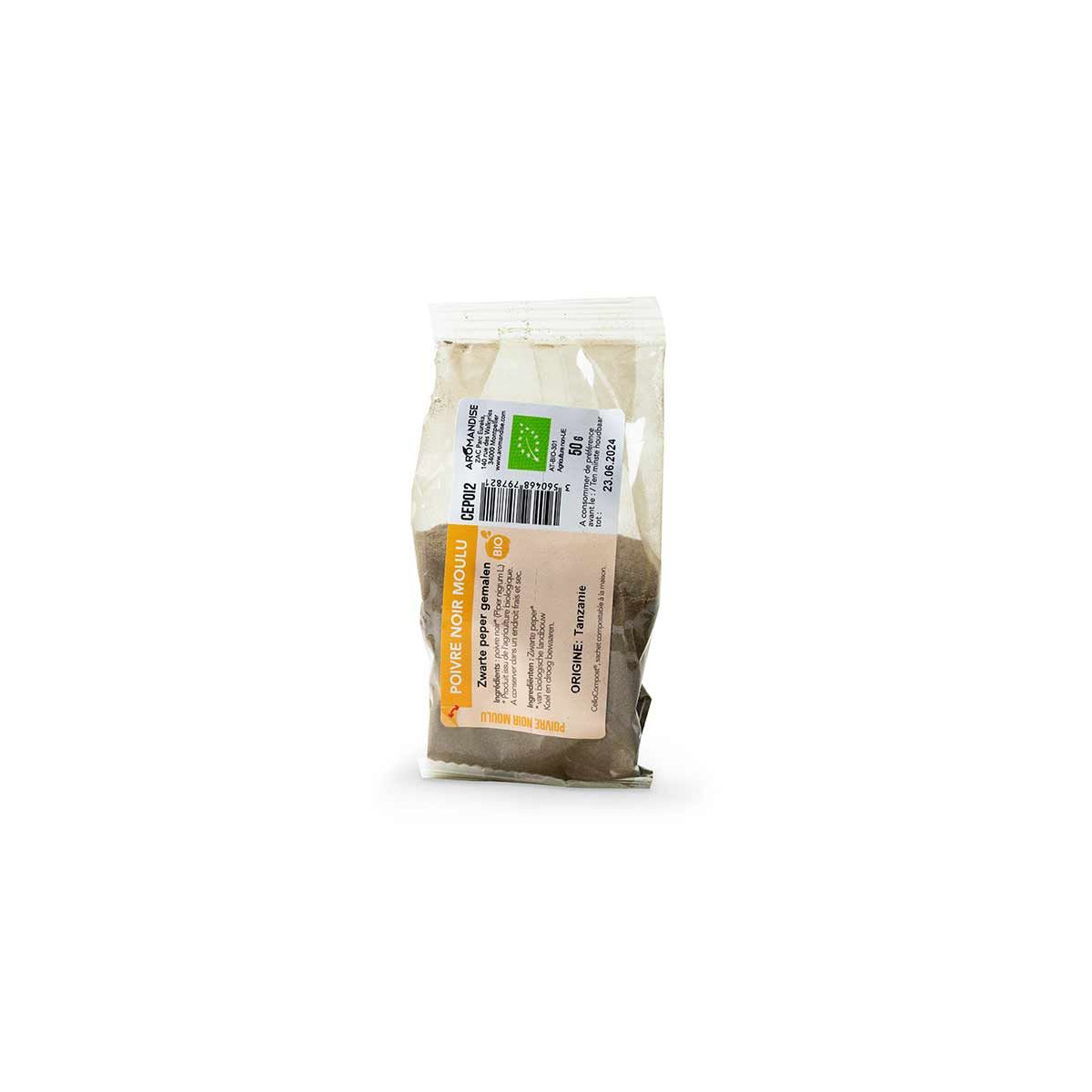 POIVRE NOIR MOULU sachet zéro plastique - face - Aromandise
