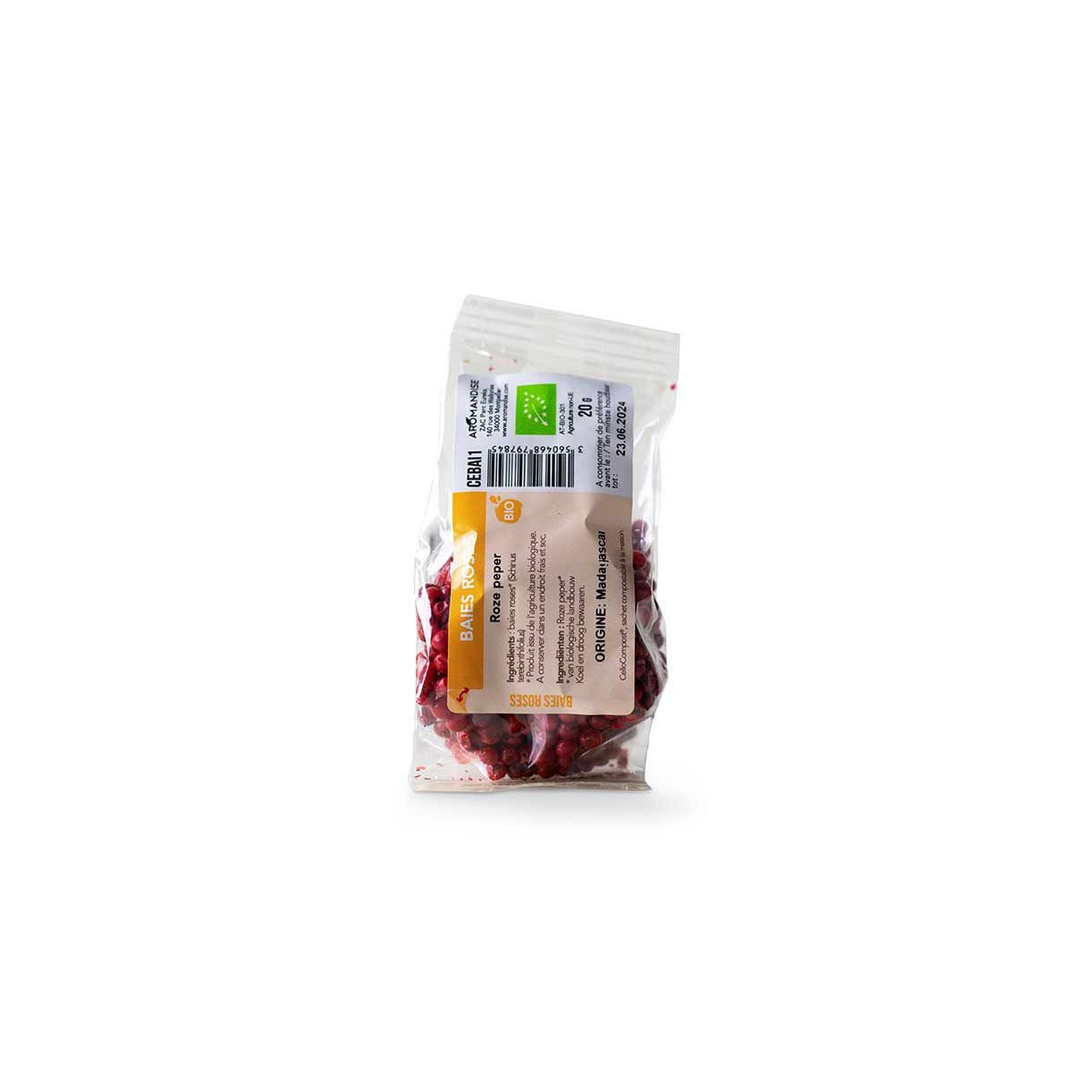 BAIES ROSES sachet zéro plastique - face - Aromandise