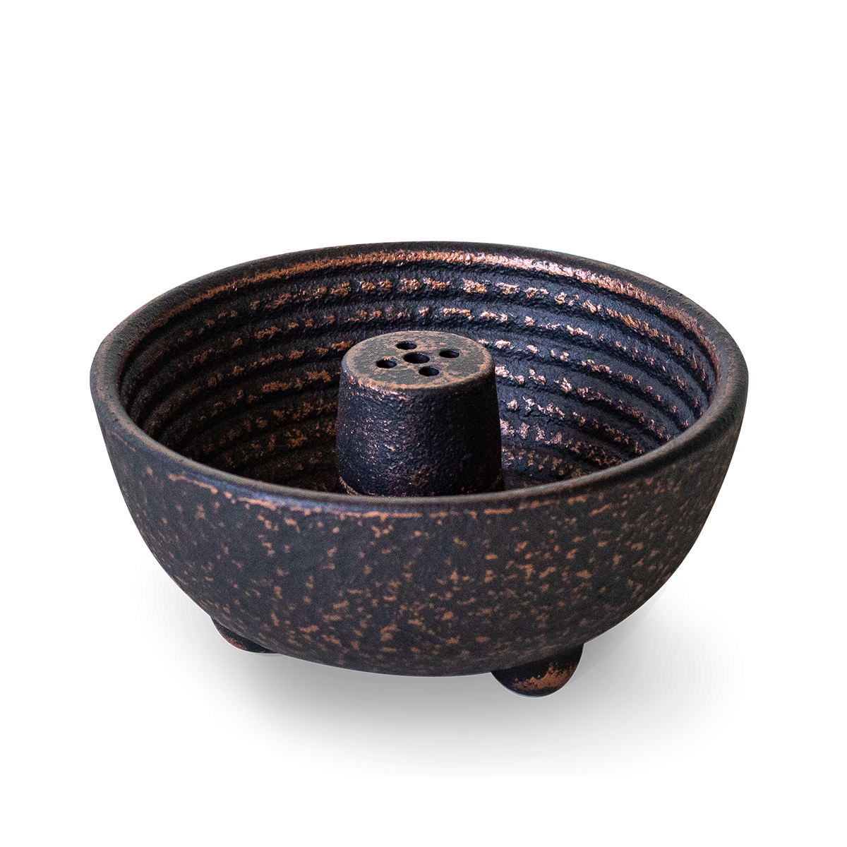 Porte-encens fonte noir et doré - côté - aromandise