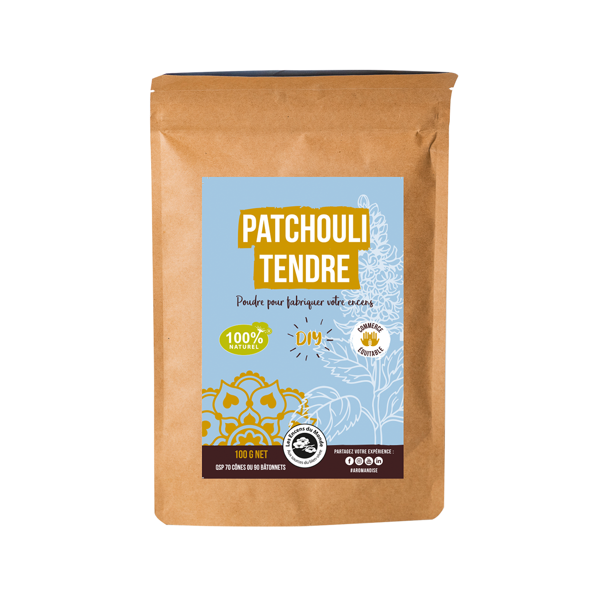Poudre Patchouli tendre -encens DIY - les encens du monde - face