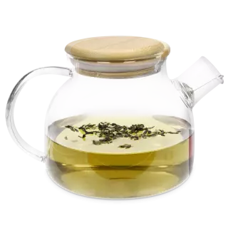 Théière en verre et couvercle bambou - Accessoires pour thés et tisanes - verre trempé - côté