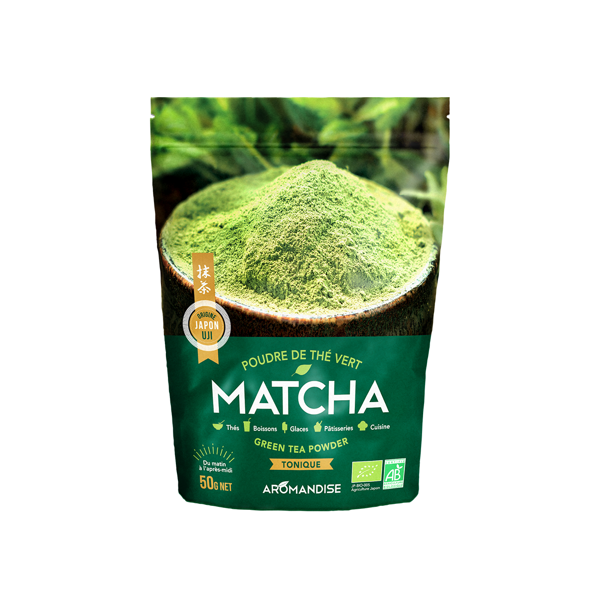 Poudre thé vert matcha - Thés bio japonais - Aromandise - pack