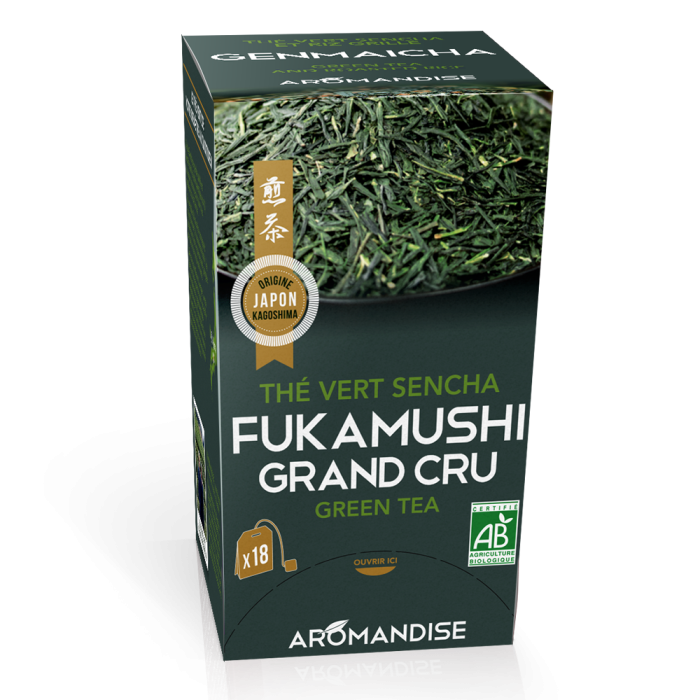 Thé vert Fukamushi Sencha Grand Cru en infusettes - face -aromandise