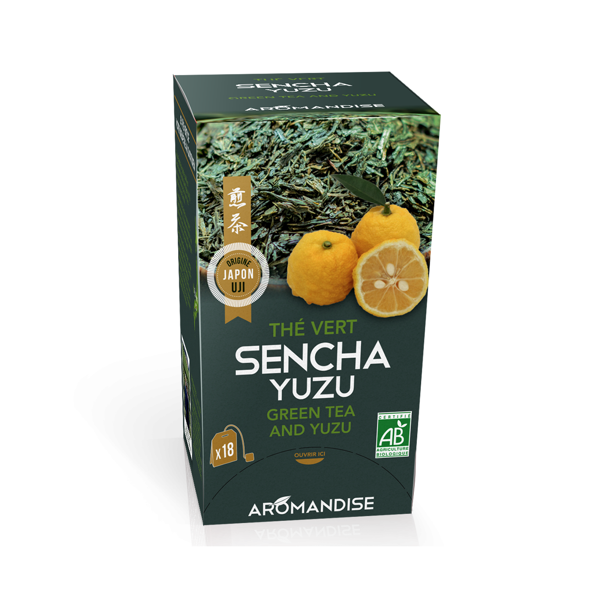 Thé vert Sencha et Yuzu en infusettes - face - AROMANDISE