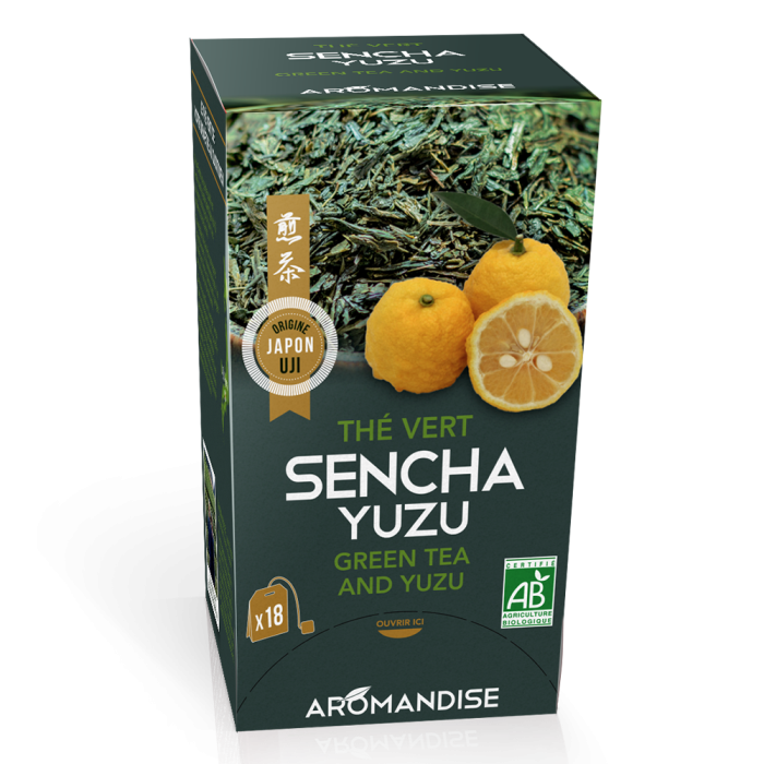 Thé vert Sencha et Yuzu en infusettes - face - AROMANDISE