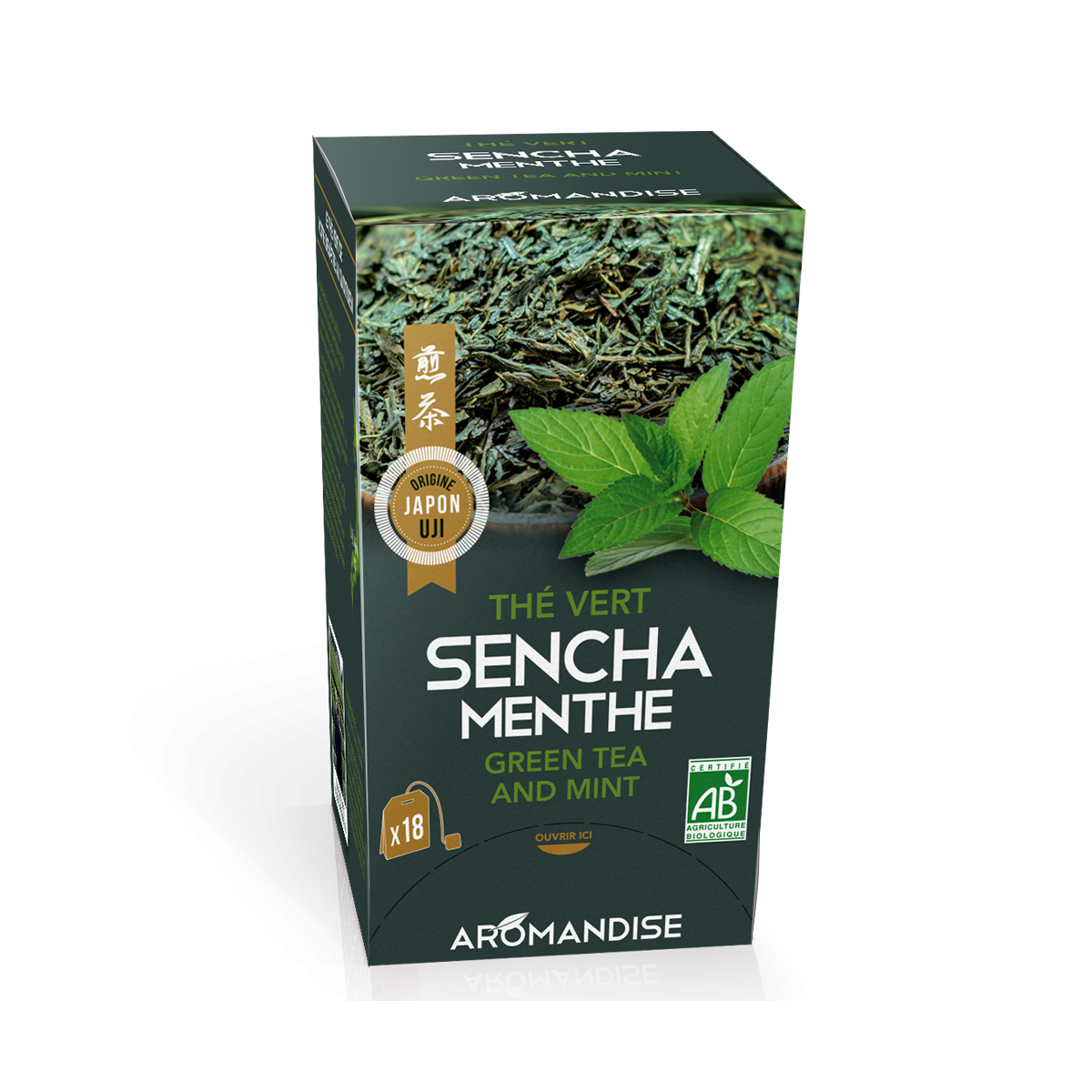 Thé vert Sencha et menthe en infusettes - face - AROMANDISE