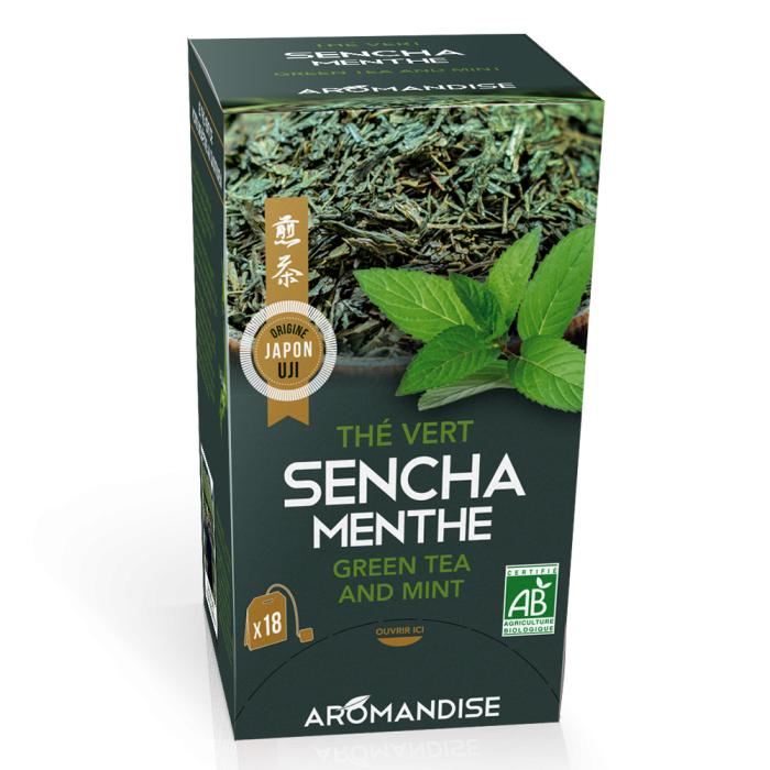 Thé vert Sencha et menthe en infusettes - face - AROMANDISE