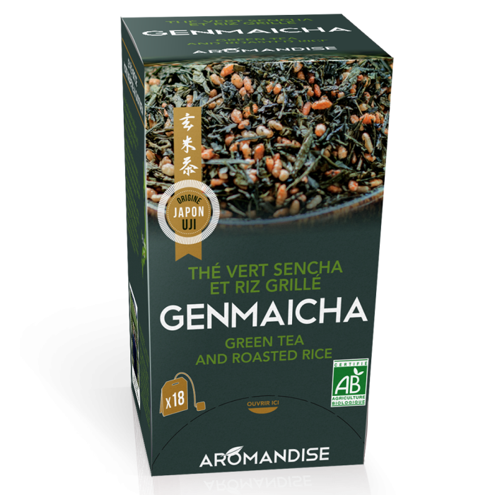 Thé vert et riz Genmaicha en infusettes - face - AROMANDISE