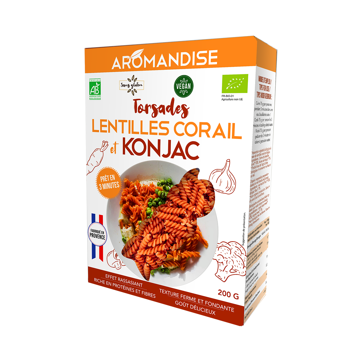 Torsades de Konjac et lentilles corail - avant