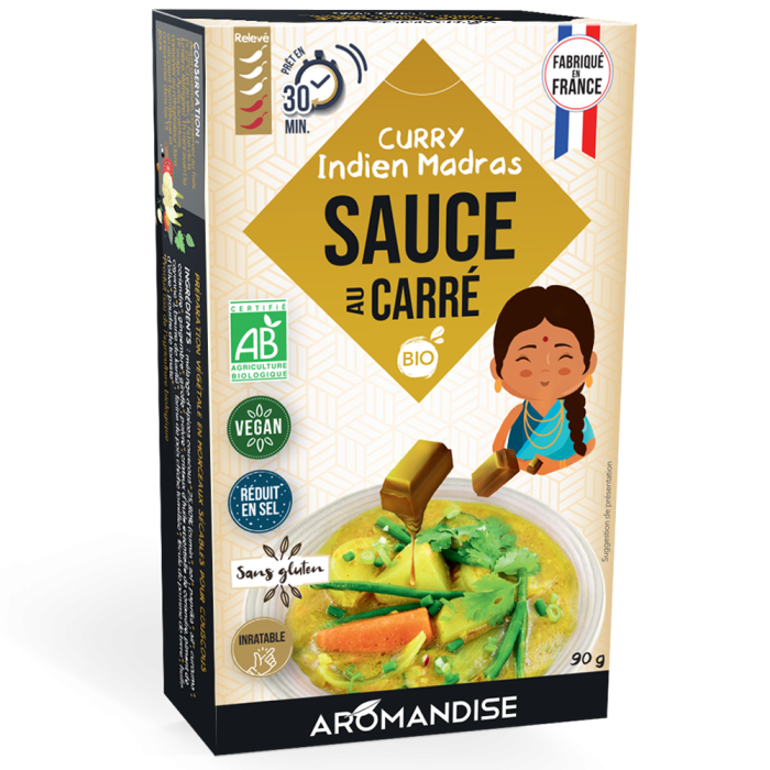 Sauce au carré Curry Madras - face - Aromandise