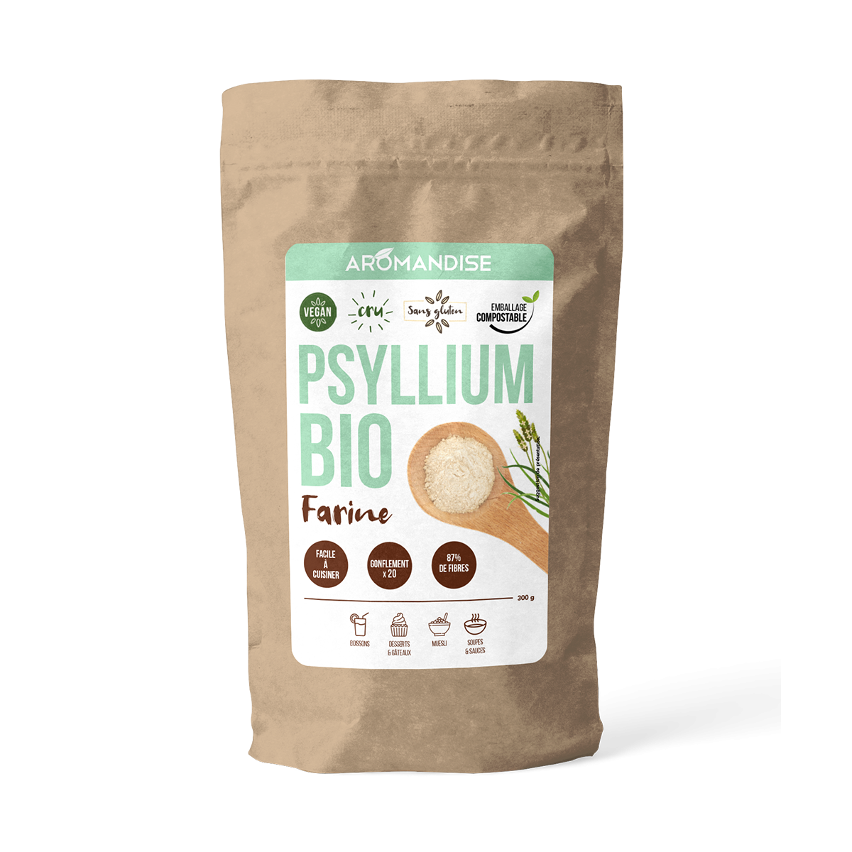 Farine de Psyllium - farine de superaliment - face - aromandise