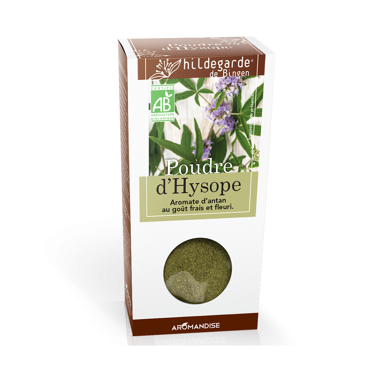 Poudre d'hysope - Herboristerie Hildegarde - Aromandise - Packaging et produit