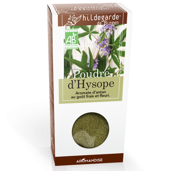 Poudre d'hysope - Herboristerie Hildegarde - Aromandise - Packaging et produit
