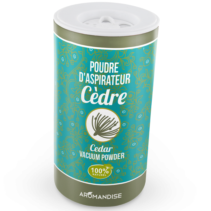 Poudre d'aspirateur cèdre - Senteurs à vivre - Aromandise - Packaging