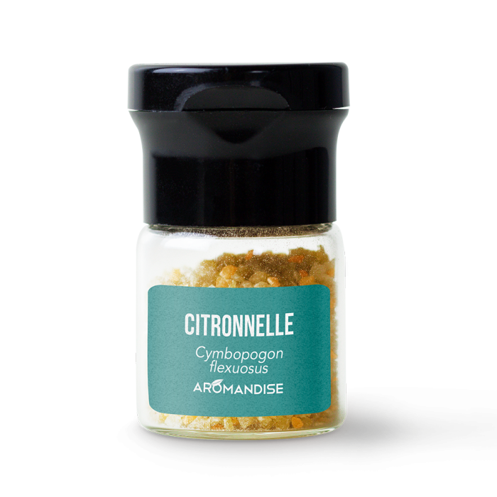 citronnelle - cristaux d'huiles essentielles - Aromandise - flacon
