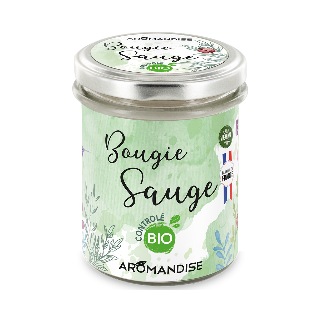 Bougie sauge - bio - Aromandise - face