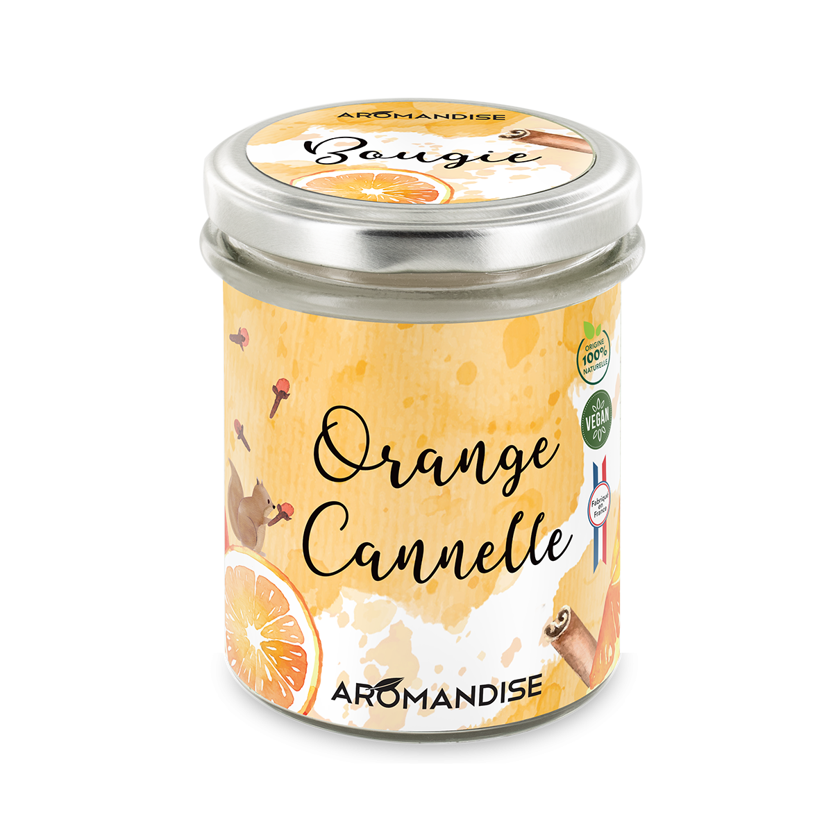 Bougie d'ambiance Orange Cannelle - Aromandise - face
