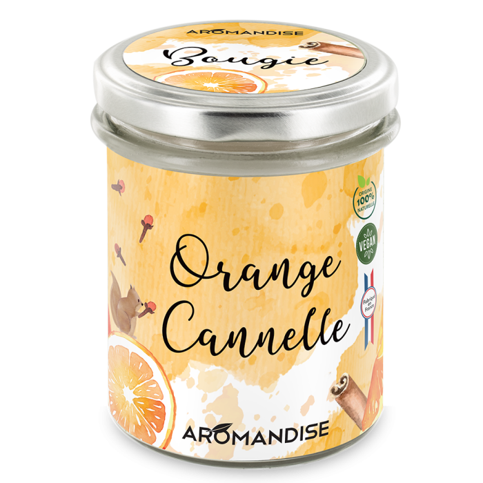 Bougie d'ambiance Orange Cannelle - Aromandise - face