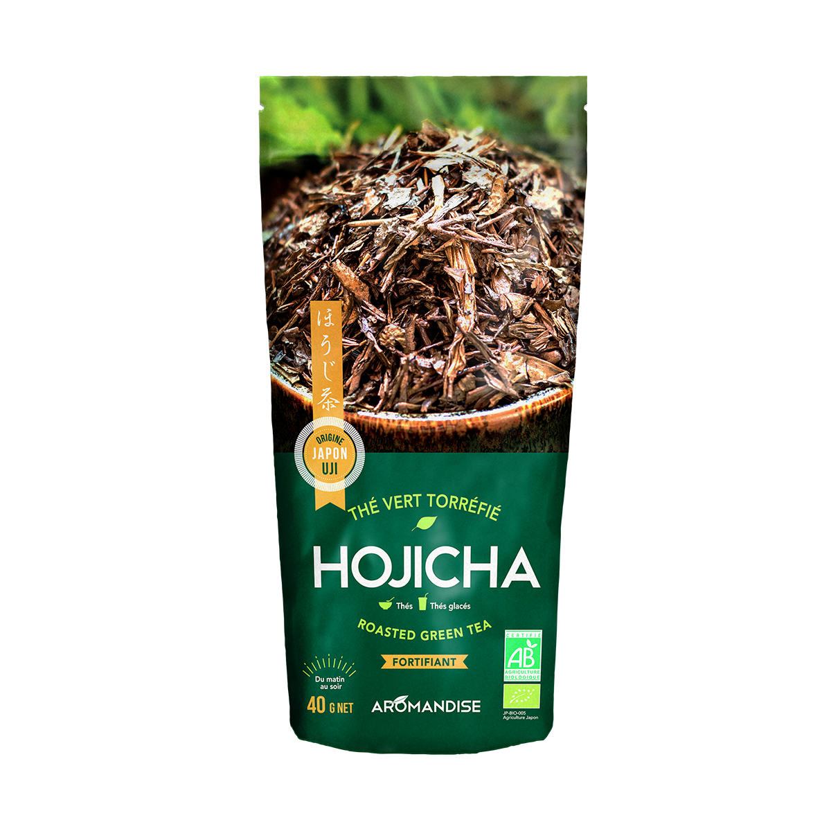 Thé Bancha grillé Hojicha - thé bio japonais - Aromandise - packaging av