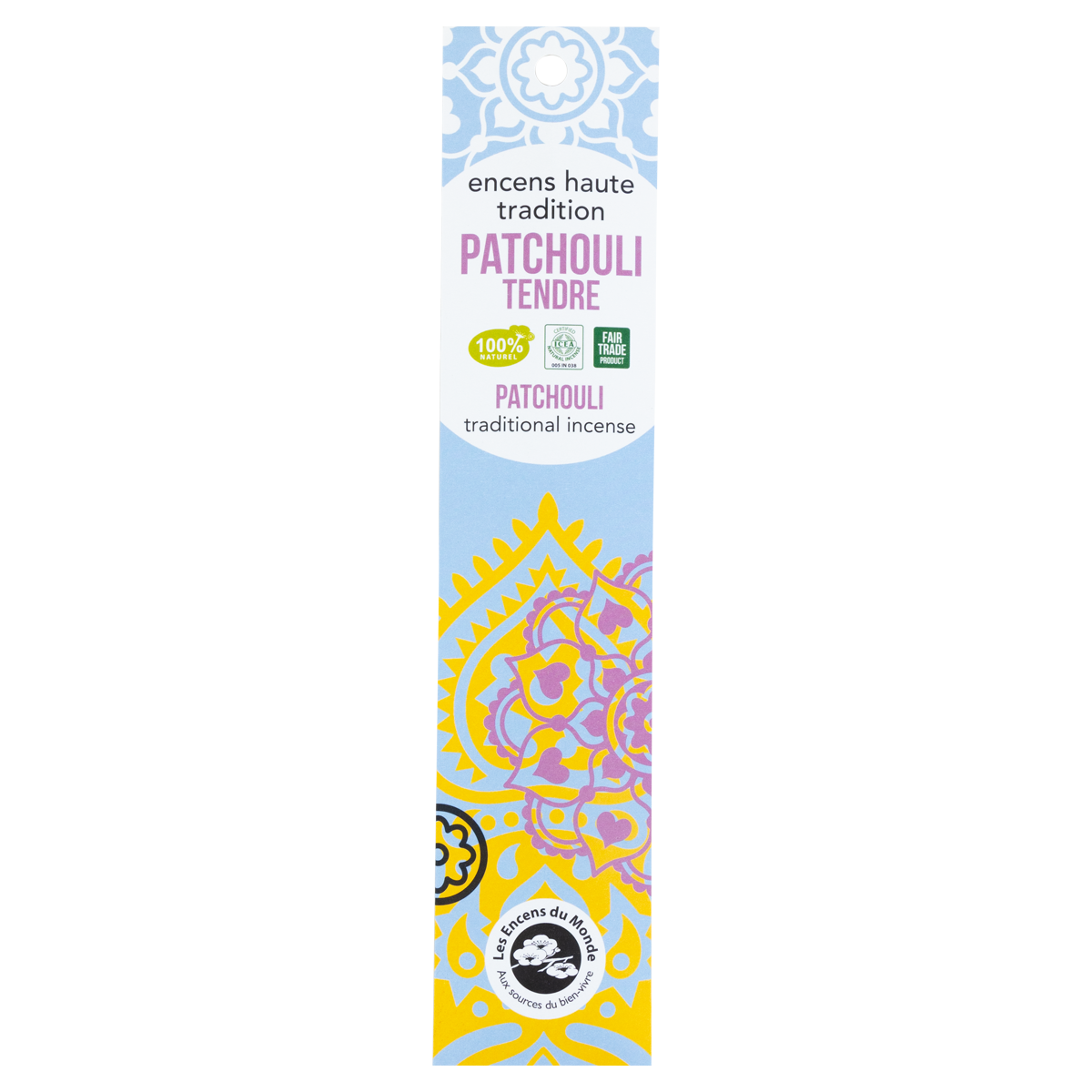 Encens Indien Haute Tradition - Patchouli tendre - Les Encens du monde - Aromandise - packaging