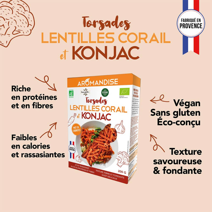 Torsades de Konjac et lentilles corail - Info