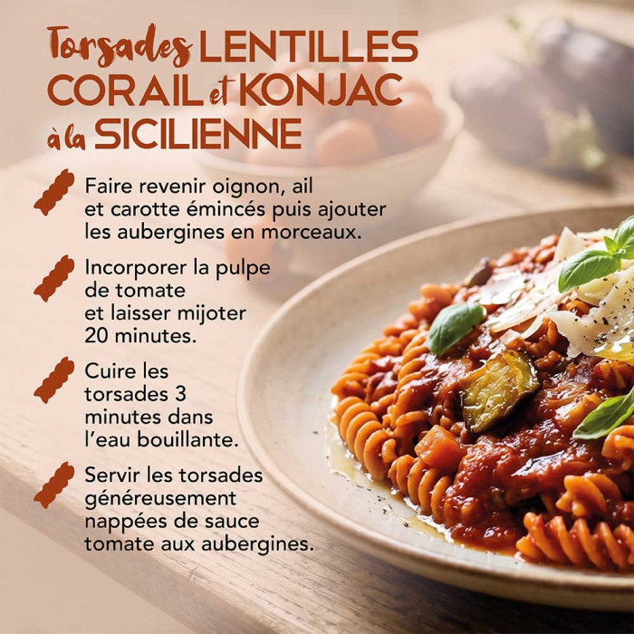 Torsades de Konjac et lentilles corail - Recette