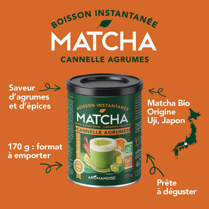 Matcha cannelle agrumes - thés bio japonais - Aromandise - informations