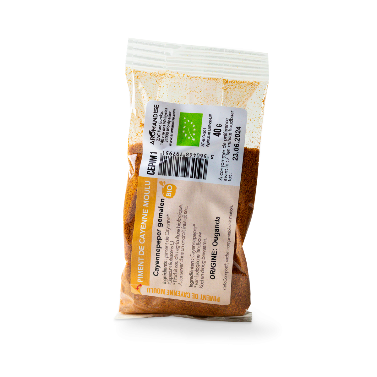 PIMENT CAYENNE MOULU sachet zéro plastique - face