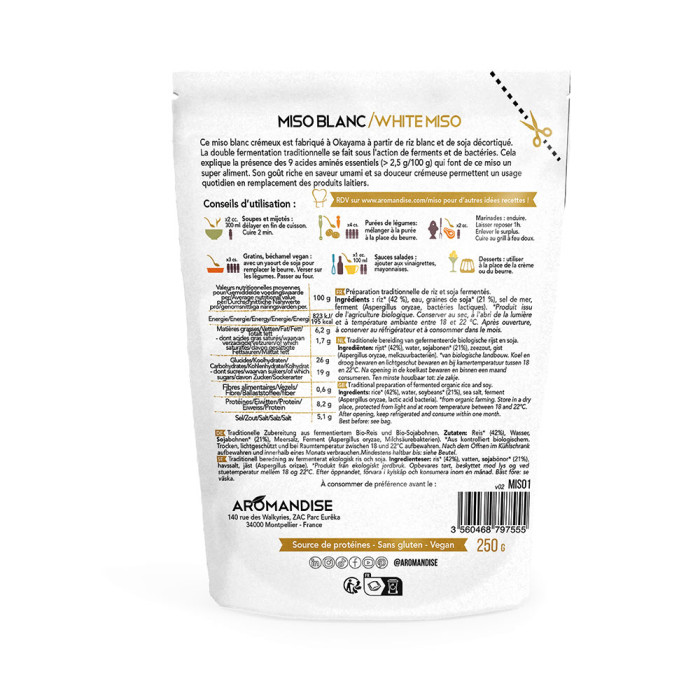 Miso Blanc Crémeux - épicerie japonaise - Aromandise - Dos