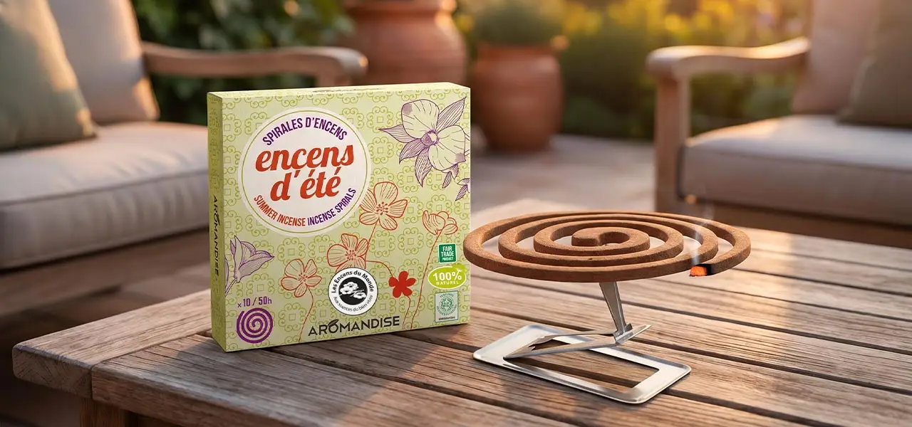Encens d'été citronnelle géranium, bâtonnets et spirales - Aromandise